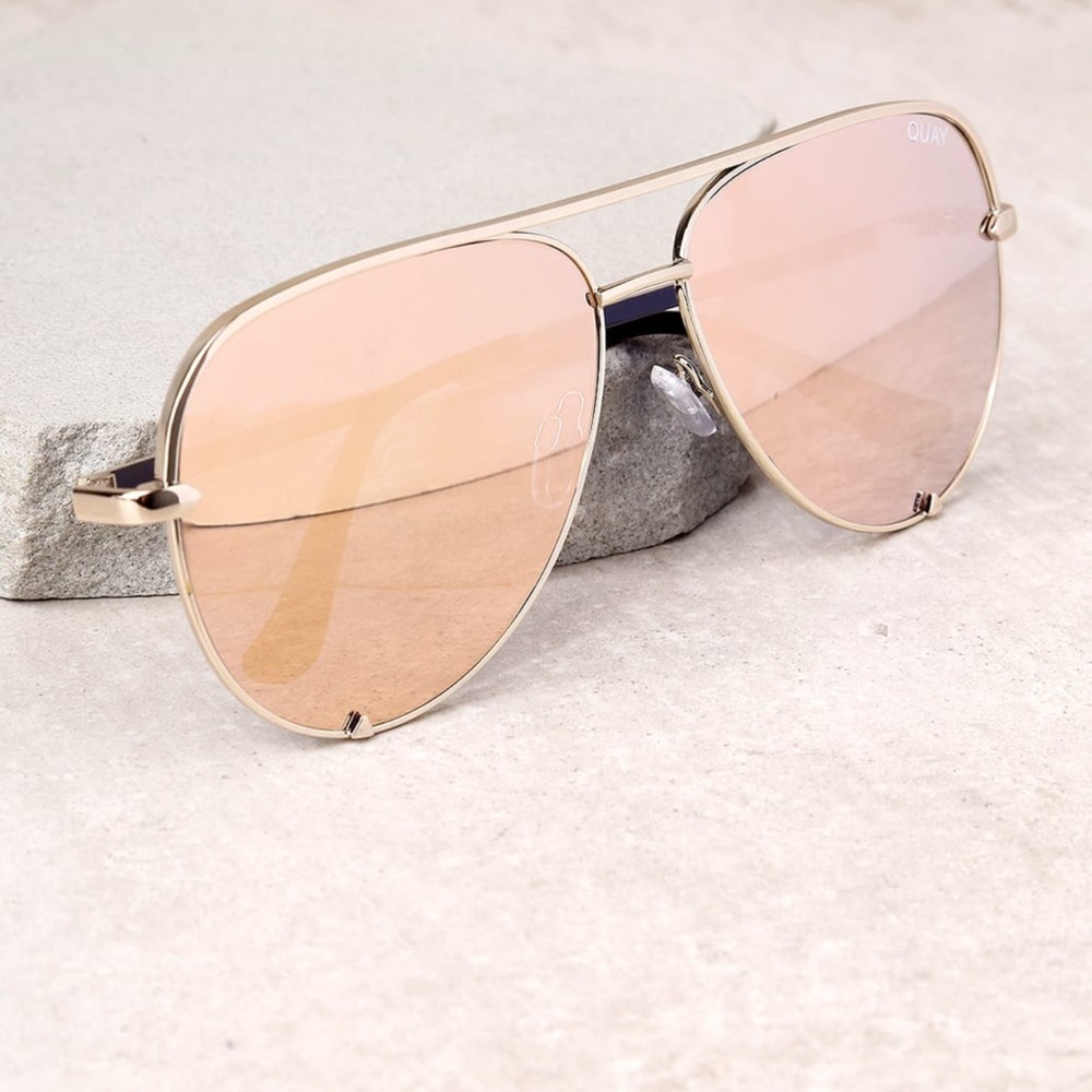 Quay x Desi Perkins High Key Rose Gold Aviator Sunglasses